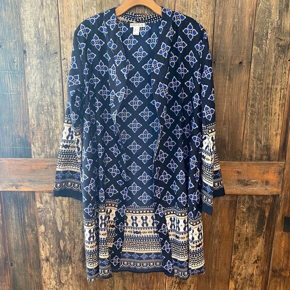 Streetwear Society Sz S Blue Bali Bohemian Open Flowy Concert Event Duster - Picture 2 of 12